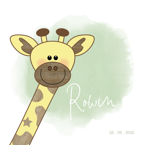 Geboortekaart jongen waterverf lief girafje Rowin