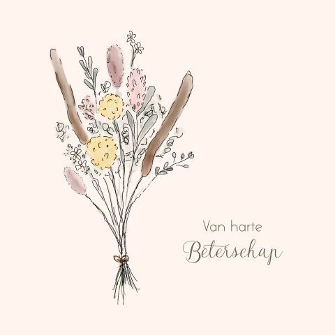 Beterschapskaart met getekende droogbloemen aquarel