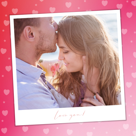 Valentijnskaart met hartjes en eigen foto – Rood & roze