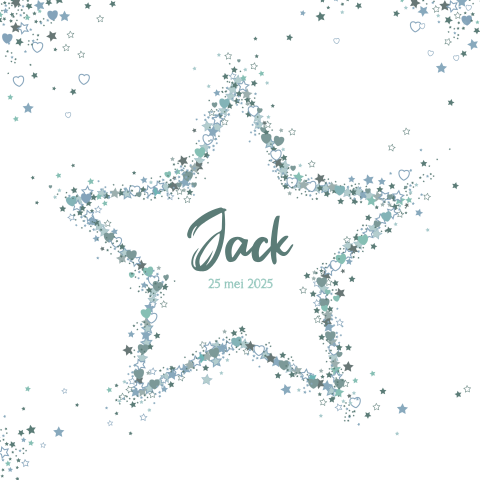 Geboortekaart jongen ster van hartjes en sterren Jack