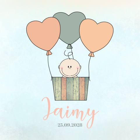 Uniseks geboortekaartje met een baby in een luchtballon