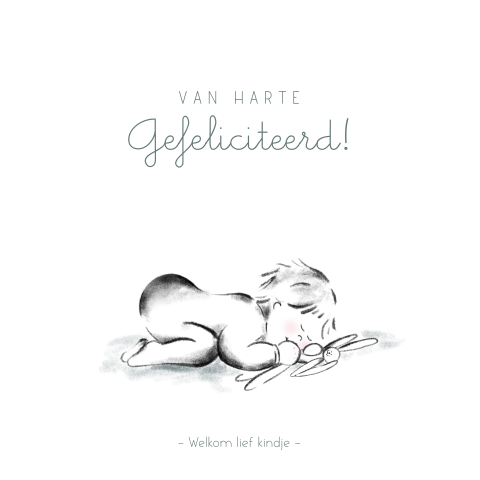 Felicitatie geboorte tekening lief baby'tje met konijntje