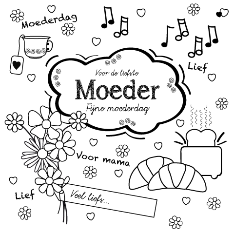 Hippe moederdagkaart handlettering bloemen en hartjes