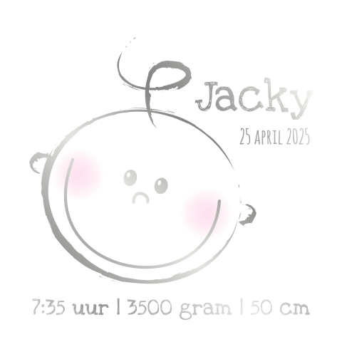 Geboorteposter zilverfolie lief baby gezichtje met roze wangen Jacky