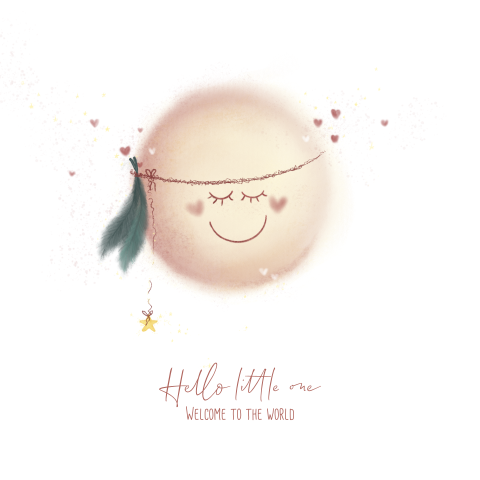 Lief babykaartje met een maan hello little one