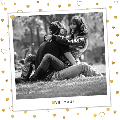 Valentijnskaart met foto en gouden hartjes