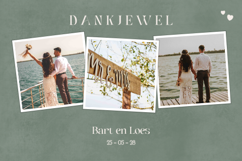 Bedankkaart huwelijk ashgreen ronde hoeken en fotos - Sturdy Green