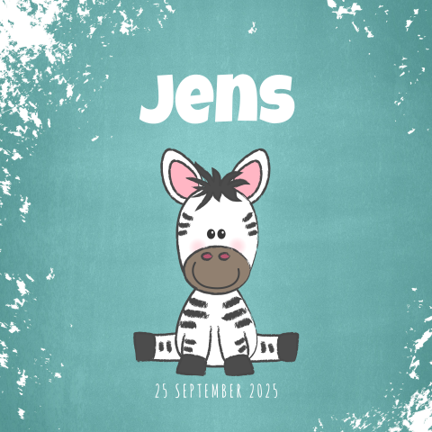 Geboortekaart stoere kaart met een schattige zebra Jens