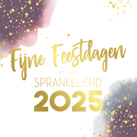 Zakelijke kerstkaart waterverf met goudfolie sterren 2025