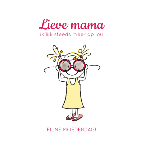 Moederdagkaart tekening lief meisje met zonnebril