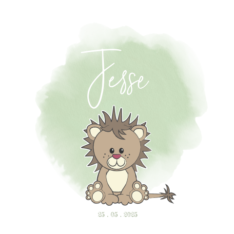 Geboortekaart jongen waterverf schattige leeuw Jesse