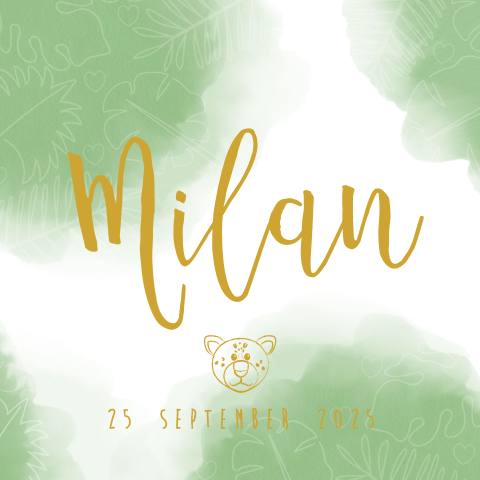 Geboortekaart jungle waterverf bladeren panter Milan