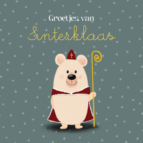 Vrolijke Sinterklaaskaart met beertje Sint