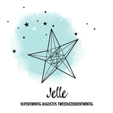 Stoere geboortekaart waterverf en geometrische ster Jelle