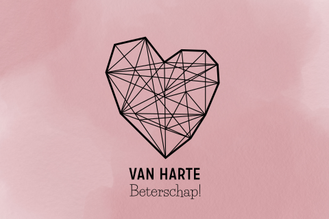 Hippe beterschapkaart oudroze waterverf en geometrisch hartje