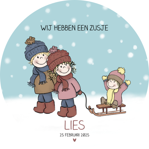 Geboorteaankondiging raamsticker derde kindje - winter