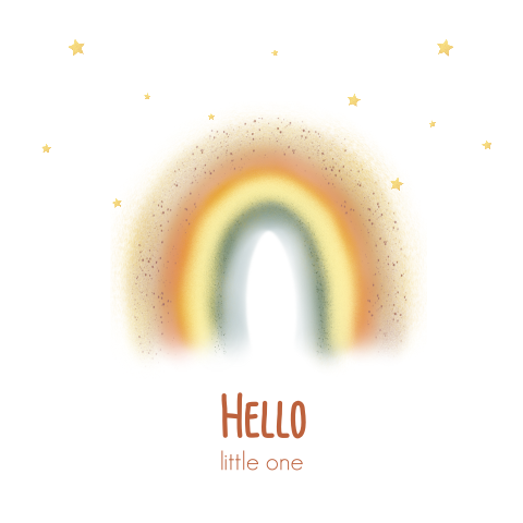 Hippe felicitatie geboorte kindje met regenboog