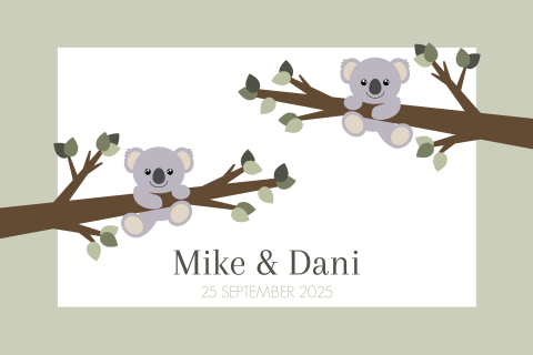 Schattig geboortekaartje voor een tweeling met twee koalabeertjes