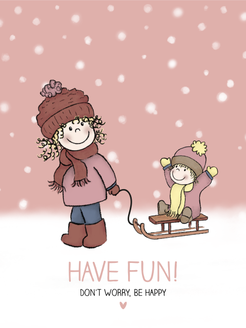 Kinderkamer poster winter - Meisje in de sneeuw met slee