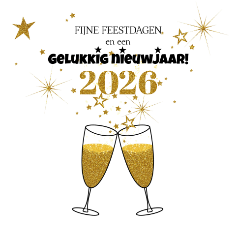 Nieuwjaarskaart gouden sterren en champagne 2026