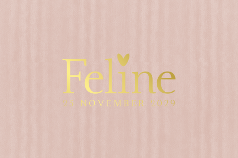 Minimalistisch geboortekaartje roze met hartje en goudfolie – Feline