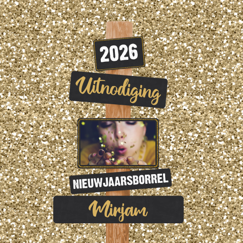 Uitnodiging Nieuwjaarsborrel wegwijzer Glitter en Glamour 2026