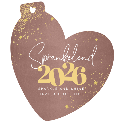 Originele kerstkaart hart kerstbal vorm gouden sterren 2026