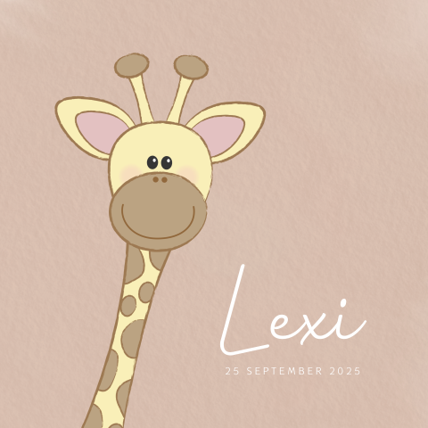 Geboortekaartje terra kleur en een lief girafje