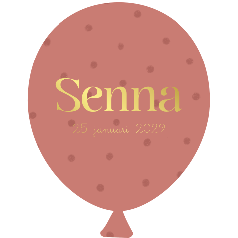 Uniek geboortekaartje ballon terra met stippen en goudfolie -Senna