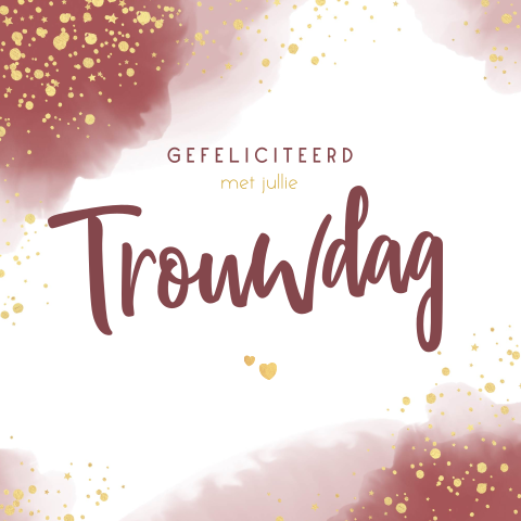 Felicitatie jubileum bordeaux waterverf goudkleurige verfspatten