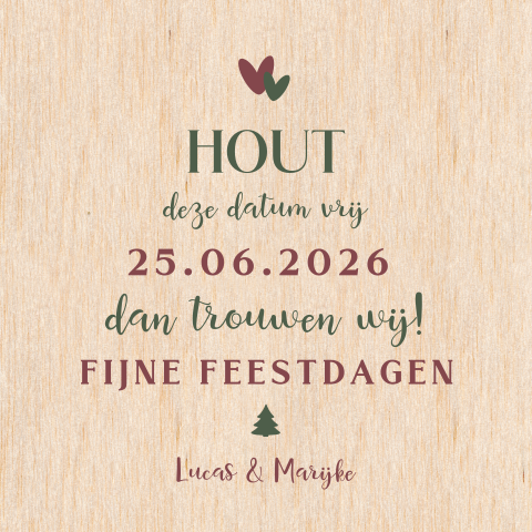 Houten Save the Date kerstkaart – HOUT deze datum vrij!