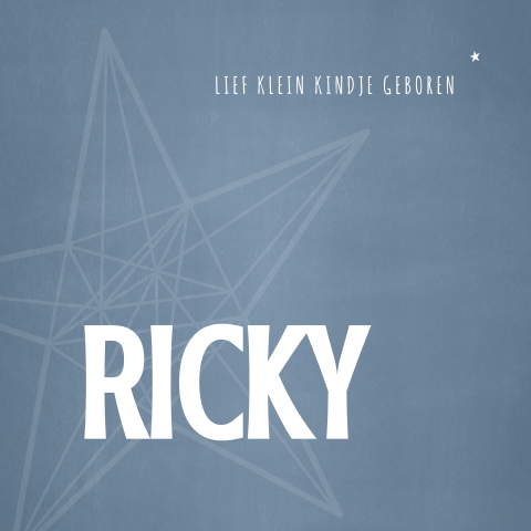 Stoer blauw geboortekaartje jongen grafisch ster Ricky