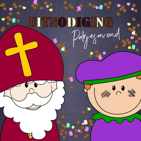 Vrolijke blauwe Sinterklaas uitnodiging pakjesavond Sint en Piet