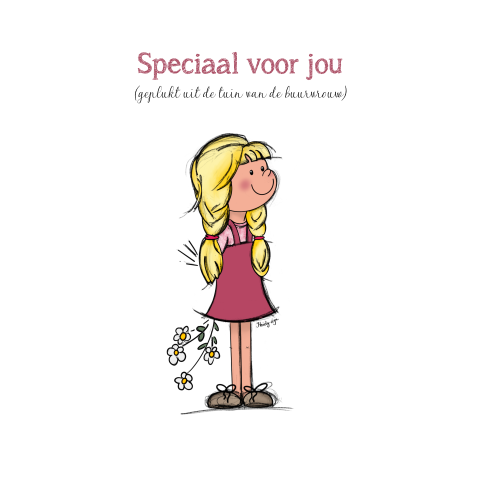 Zomaar een lief kaartje - tekening meisje met bloemen