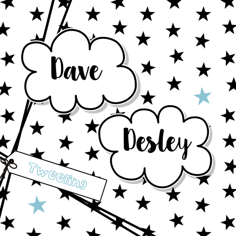 Stoere geboortekaart tweeling zwart wit sterren Dave Desley