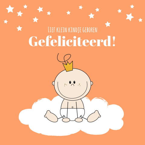 Felicitatie geboorte jongen oranje kaart met prinsje