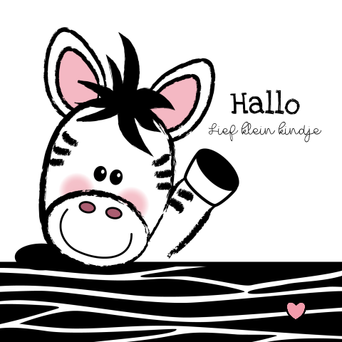 Felicitatie geboorte babykaart met een lieve zebra en een hartje