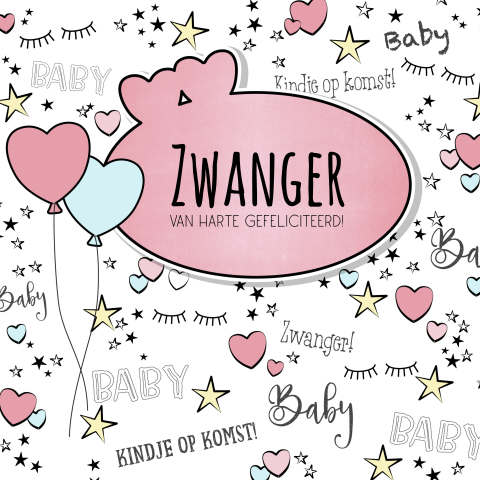 Felicitatie zwangerschap hippe kaart handlettering stijl