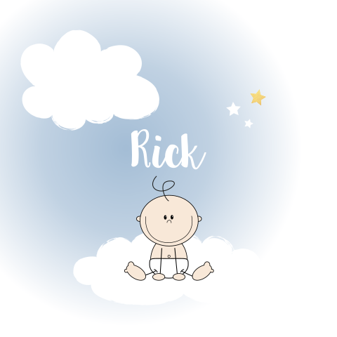 Lief blauw geboortekaartje jongen baby in de wolken Rick