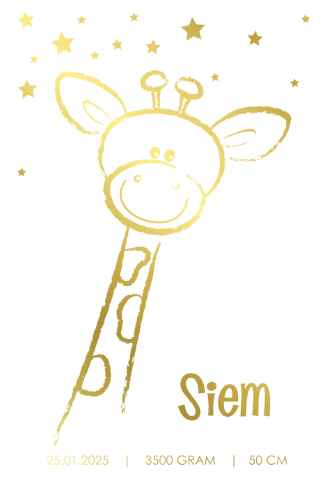 Geboorteposter goudfolie lief girafje en sterren