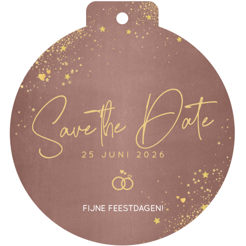 Trendy kerst save the date kaart kerstbal vorm gouden sterren