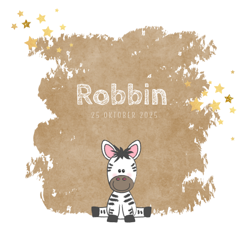Geboortekaartje stoer en lief kaartje kraft-look met een zebra Robbin