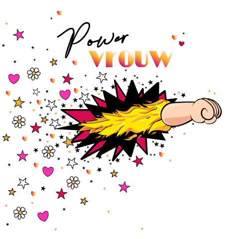 Wenskaart Power vrouw met een stoere illustratie vuist en hartjes