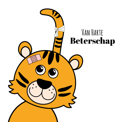 Beterschap tijgertje met een pleister en verband om zijn staart