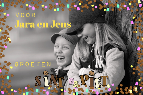 Sinterklaas foto-kaart snoepjes kader en chocoladeletters