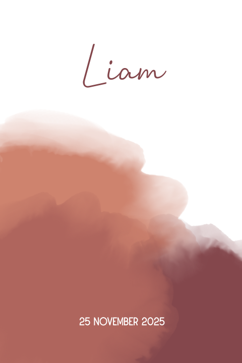 Rond hoek geboortekaart stijlvol waterverf Liam