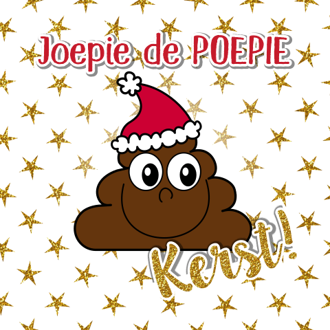 Kerst wenskaart sterren en een drol emoji met kerstmuts