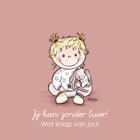 Zonder luier kaart! Lief meisje met een konijntje