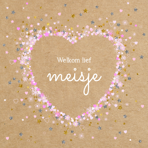 Felicitatie geboorte meisje kraft hartjes sterren en bloemen
