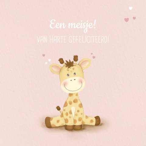 Felicitatiekaart geboorte meisje met lief girafje